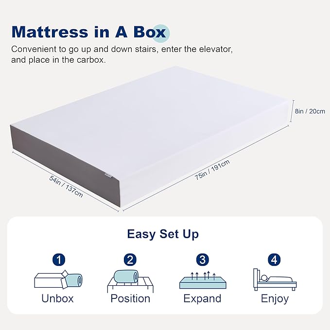 Amazon Basics Memory Foam Mattress, Medium Firm, 8 Inch, Full, White/Grey