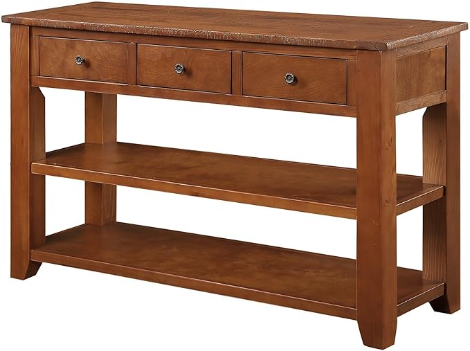 Knocbel Farmhouse Entryway Long Console Table with 3 Storage Drawers and 2 Lower Shelves, Entry Hallway Foyer Sofa Table with Handles