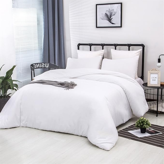 Luxlovery White Comforter Set King Plain White Bedding Comforter Set Solid King Bed Size Comforter Soft Minimalist Durable Fluffy Blanket Quilts Women Men