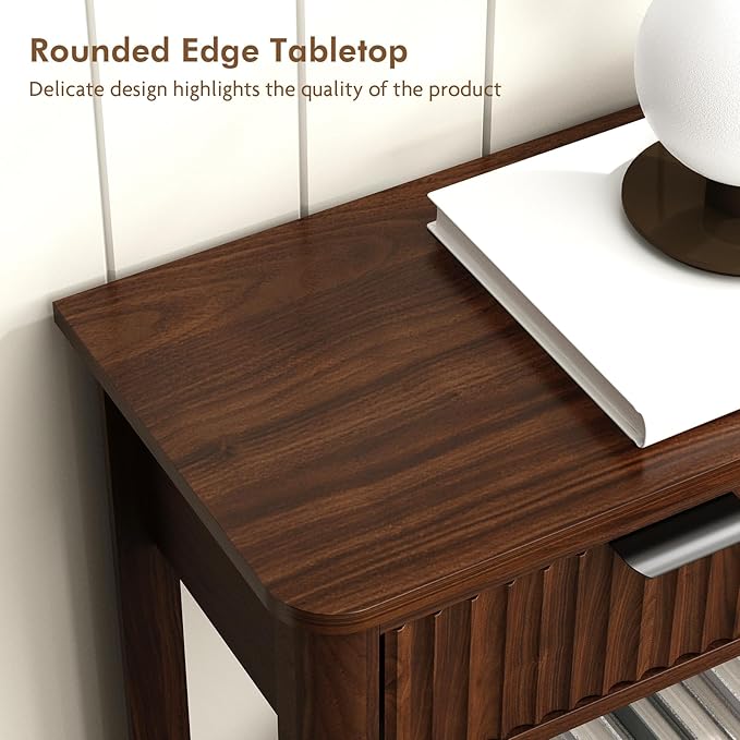 Set of 2 Console Table with Drawers, Modern 47.1" Entryway Table with Storage Shelf, Boho Narrow Skinny Behind Couch Wood Sofa Table for Living Room Hallway Entrance Foyer,Walnut