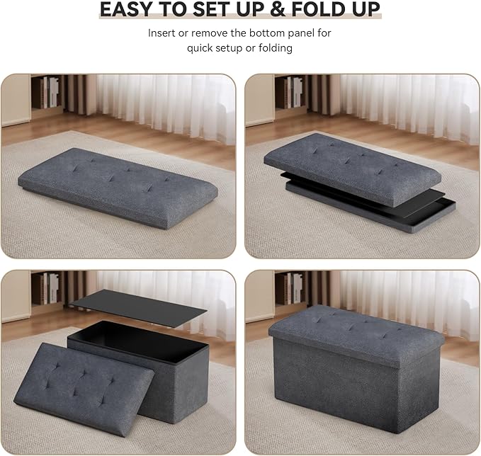 Storage Ottoman Bench, 30 Inch Ottoman Foot Rest, End of Bed Bench, Storage Chest, Load 700 lb, for Living Room, Bedroom, Entryway, Gray