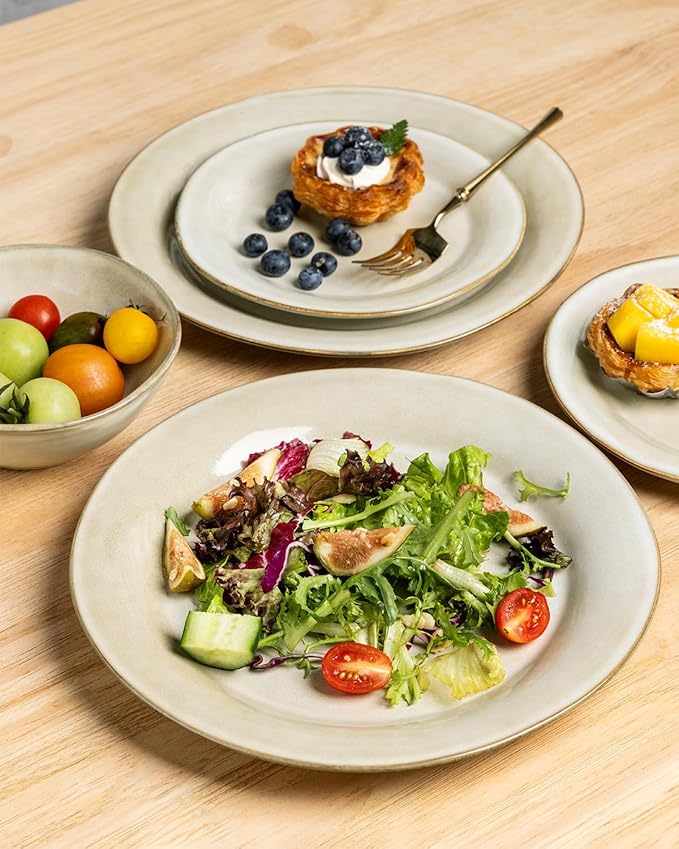 AmorArc Ceramic Dinnerware Sets, Handmade Stoneware Reactive Glaze Plates and Bowls Set, Scratch Resistant | Dishwasher & Microwave Safe Dishes Set, Service for 4 (12pc)