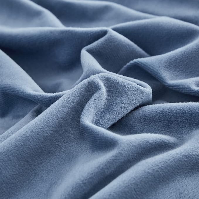 Luxlovery Blue Velvet Comforter Set Full Lake Blue Flannel Plush Bedding Set Winter Thick Warm Solid Fluffy Quilts Blanket Soft Heavyweight Comforter Set for Full Bed