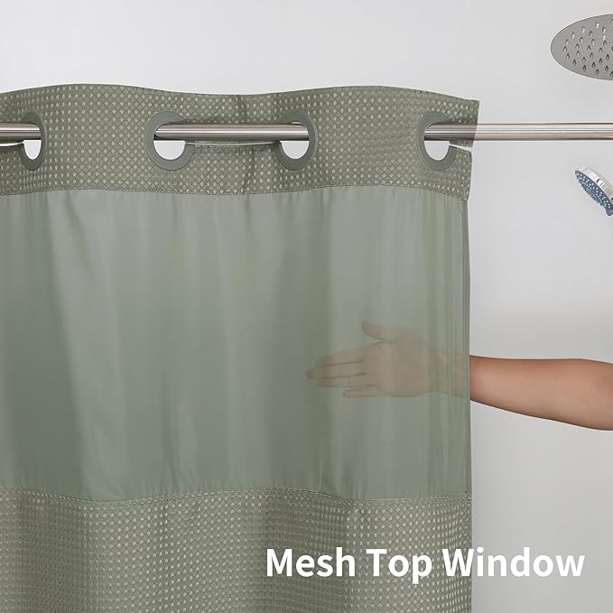 Colorful Star 256GSM Waffle Weave Heavy Duty Shower Curtains, No Hook Shower Curtain with Snap in Fabric Liner, Hotel Style Waterproof Bathroom Curtain Set, 72 x 81 Inch, Sage Green