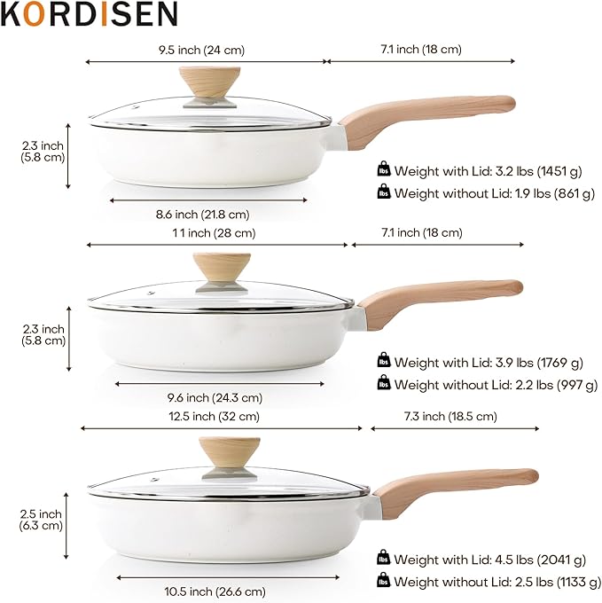 Ceramic Nonstick Frying Pan Skillet Set with Lid, 3 Piece Ceramic Pans for Cooking Non Toxic, Healthy Induction Cookware, Stay-Cool Handle, PFOA & PFAS Free (9.5 Inch, 11 Inch, 12.5 Inch)