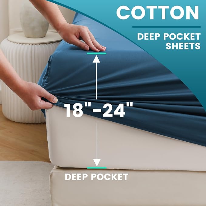 Bedlifes Queen Sheet Set, Extra Deep Pocket 18-24 Inches,1000Thread Count 100% Egyptian Cotton, Soft and Breathable Sateen 4-Piece,Navy