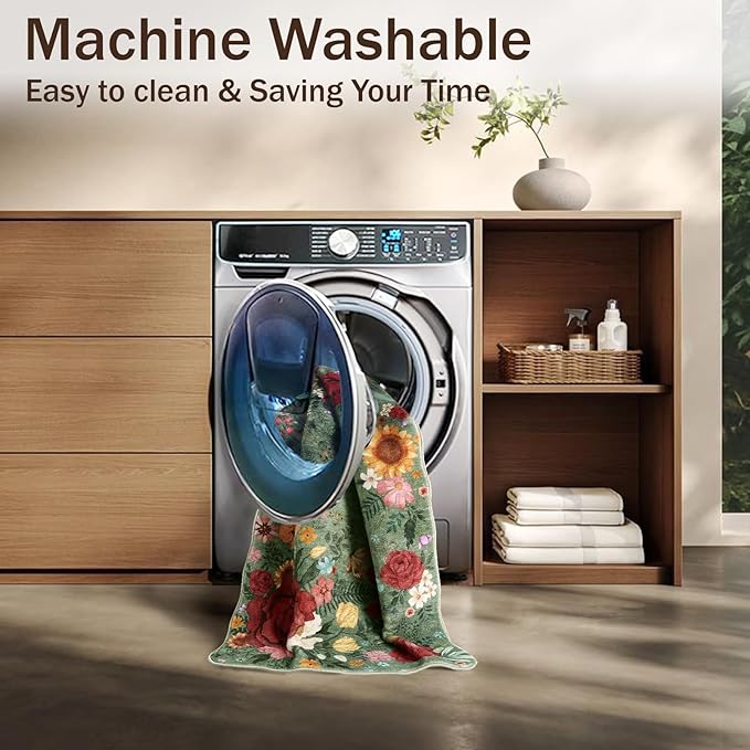 Floral Kitchen Rug 2'x 6' Washable Runner Rugs Non Slip Boho Vintage Low Pile Carpet for Hallway, Entryway, Laundry Room, Bathroom High Traffic Areas Indoor Decor (Green)