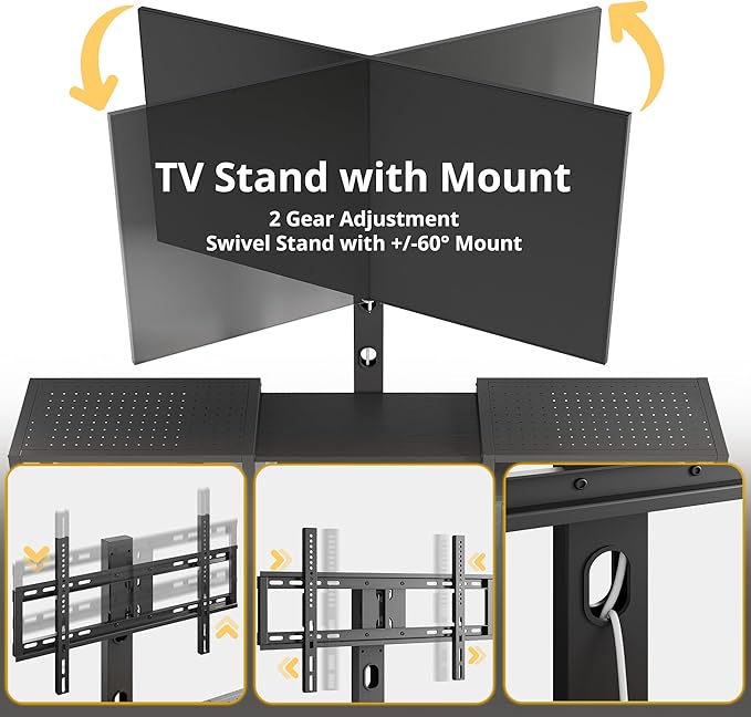 IRONCK 79 Inch TV Stand for TVs up to 85 Inch with Mount and Power Outlet, 3 Tiers TV Console with Storage Shelves, Entertainment Center, Steel Frame, for Living Room, Bedroom, Black