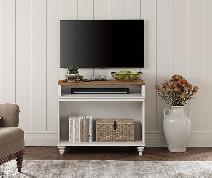 WAMPAT TV Stand for 43 Inch TV, Small Media Console Table Storage Cabinet for Living Room, Wood End Table with Storage Shelf, White