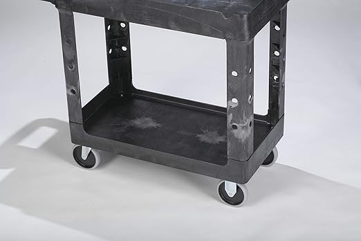 Rubbermaid Commercial Products 2-Shelf Utility/Service Cart, Small, Lipped Shelves, Ergonomic Handle, 500 lbs. Capacity, for Warehouse/Garage/Cleaning/Manufacturing