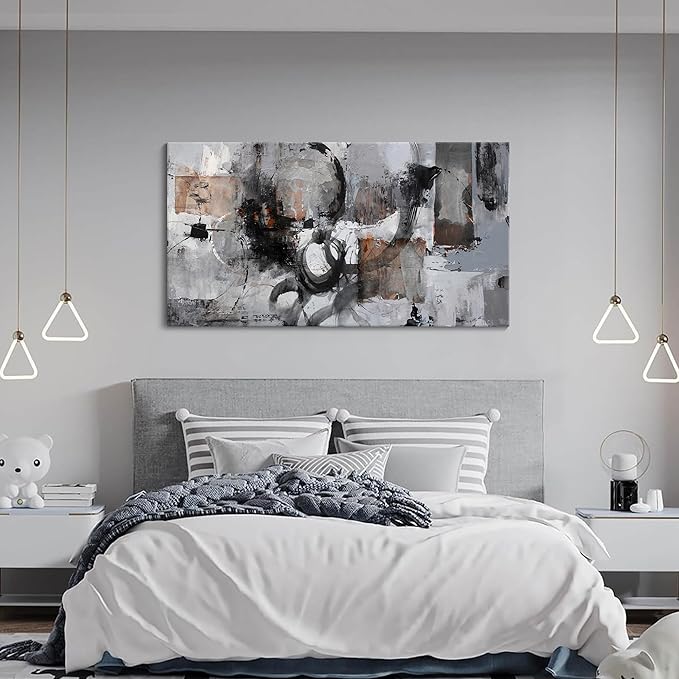 Pogusmavi Black Abstract Canvas Wall Art Pictures for Living Room Gray and White Wall Decoration Artwork for Walls Pictures for Bedroom Wall Decor Neutral Painting Canvas Prints Office Posters 20×40IN