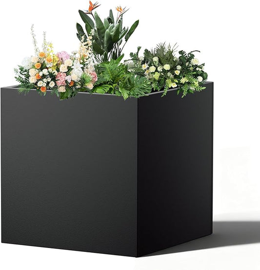 Metal Planter Box, 20" x 20"x 20", Heavy-Duty Galvanized Steel Outdoor Planter with Drainage Holes, Rectangular Planter for porches, Gardens, patios, and courtyards，Black