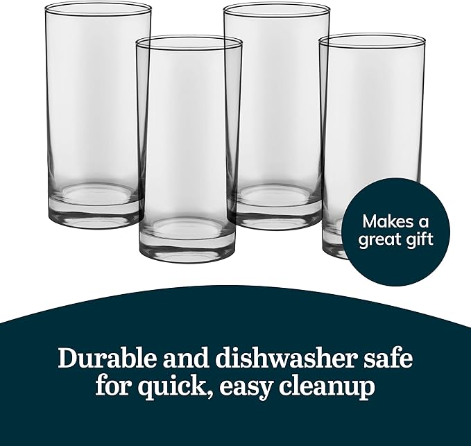 Libbey Heavy Base Drinking Glasses Set of 8, 15.5 Oz Elegant, Weighted Clear Water Glasses, Dishwasher Safe Glass Cups Set for Parties, Birthdays