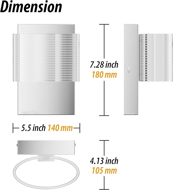 URSOLA Wall Sconce LED Wall Lamp with Oval Linear Sleek Lampshade 110 Volt Hardwired Wall Light 4000K Sconces Wall Lighting (Chrome)