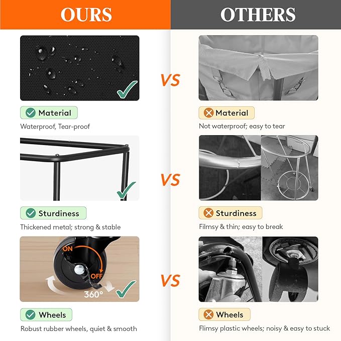 Lifewit 240L Laundry Basket with Wheels, Large Heavy Duty Commercial Rolling Laundry Hamper with Handles, Tall Steel Frame Laundry Cart for Laundry Room Bedroom Hotel Home Dorm, Black