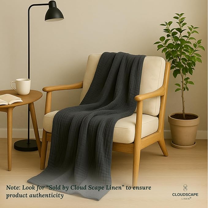 Extra Large 4 Layer Muslin Throw Blanket, 100% Cotton Blanket for Couch, Bed,Sofa, Home Decor,Pre-Washed Gauze, Best Summer Blanket, 50x70, Dark Grey