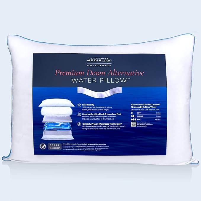 Elite Collection Water Pillow - Orthopedic Pillow for Neck Pain Relief, Adjustable for Comfortable Sleep