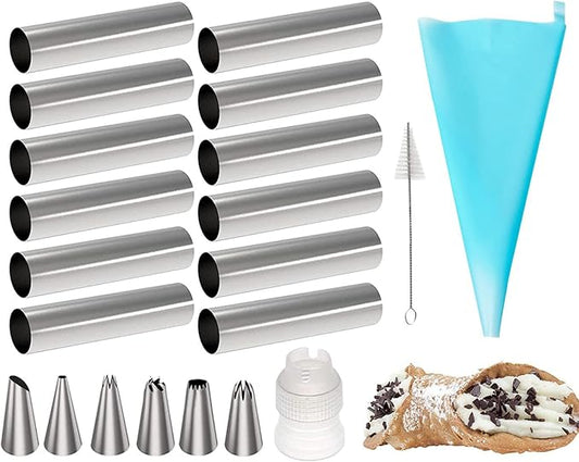 21 Pcs Cannoli Tubes Kits, Stainless Steel Cannoli Tubes Molds, 4.7 Inch Cannoli Forms Non-stick Cream Horn Molds for Danish Pastry Lady Lock Form, Cream Roll, Croissant