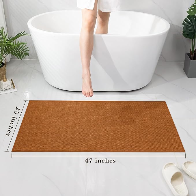 chakme Bathroom Rugs Mat 47x24, Ultra Thin Non Slip Bath Mat Large Quick Dry Absorbent Bath Mat for Bathroom, (Orange, 47"x24")