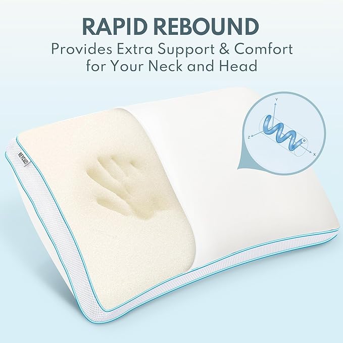 Pillow Queen Size Set of 1 for Sleeping - Fluffy Down Alternative Microfiber and Memory Foam Fill, Gusseted Soft Bed Pillow for Side,Back,and Stomach Sleepers,Breathable Hotel Pillows (Medium)