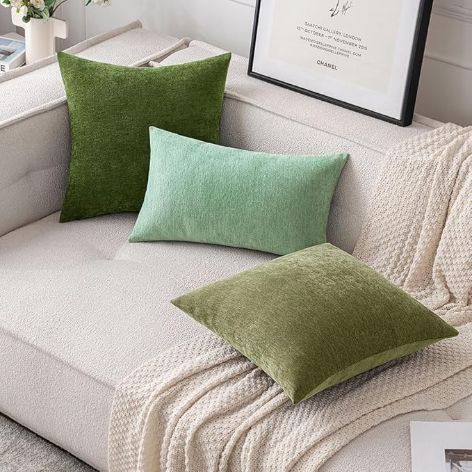 MIULEE Pack of 2 Moss Green Decorative Pillow Covers 18x18 Inch Soft Chenille Couch Spring Throw Pillows Farmhouse Cushion Covers for Home Decor Sofa Bedroom Living Room