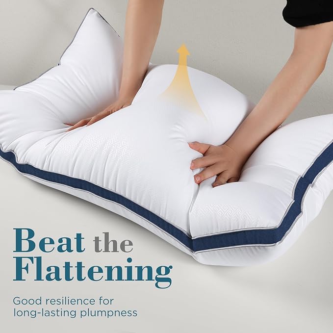 viewstar Bed Pillows Standard Size Set of 2, Hotel Cooling Down Alternative Gusseted Pillows for Side, Back, or Stomach Sleepers, Navy