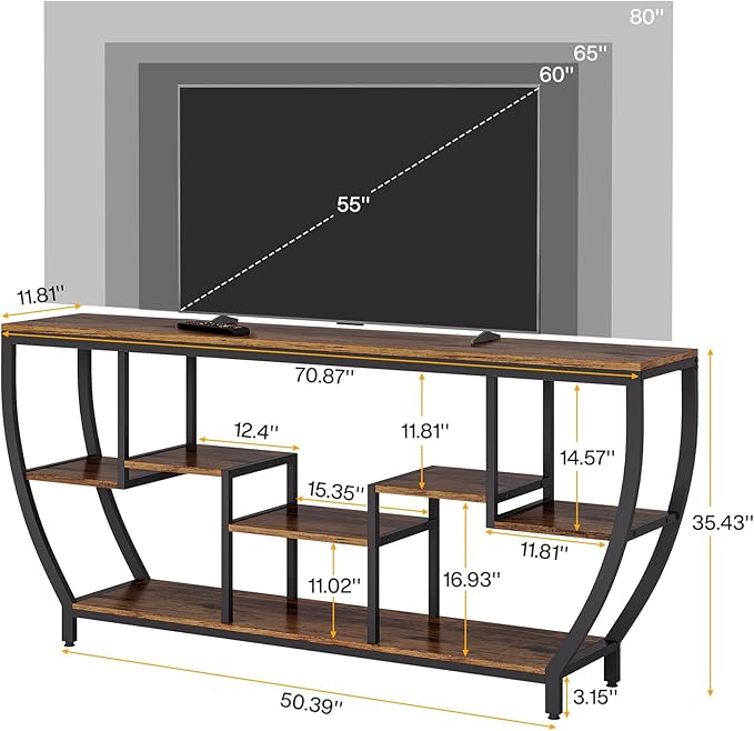 Tribesigns TV Stand for Televisions up to 80 Inches, 70.9 Inches Entertainment Center with Storage Shelves, Wood TV Media Console Table Unit for Living Room, Bedroom, Rustic Brown
