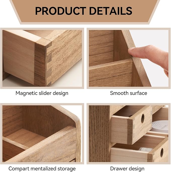KIRIGEN Wood Makeup Organizer Storage Cabinet Tabletop Cosmetic Organizer Jewelry Storage Box 8 Compartment Makeup Display Case with 3 Drawers Brown(HZG-DBR)