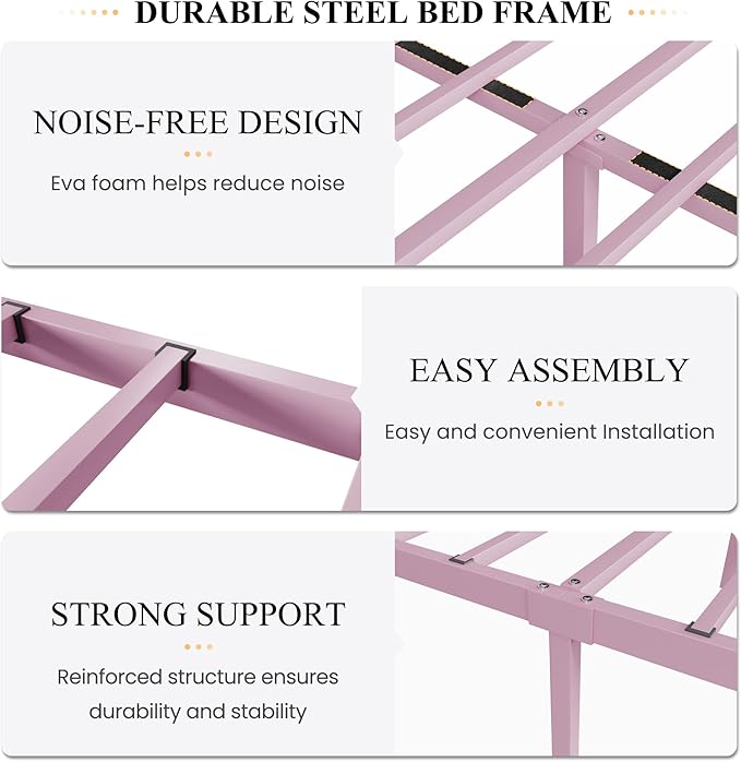 SHA CERLIN Full Size Bed Frame for Kids,Metal Bed Frame with Butterfly Pattern Design Headboard and Footboard,No Box Spring Needed,Easy Assembly,Pink