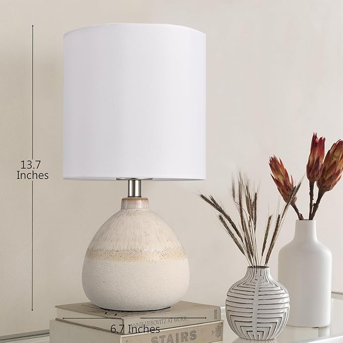 Set of 2 Ceramic Table Lamp for Bedroom, Small Table Lamp White Farmhouse Rustic Lamp Set Bedside Table Lamps for Nightstand Side Table Lamps for Living Room, 13.7IN