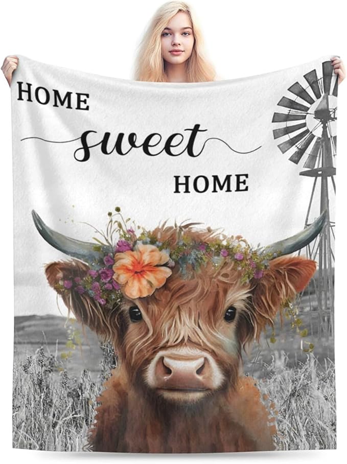 Highland Cow Blanket Soft Cozy Cattle Fleece Plush Throw Blanket Warm Lightweight Cute Farm Animal Stuff Decor Flannel Blanket Gifts for Girls Boys Lovers Adults Women Men Bed Travel 50"x60"