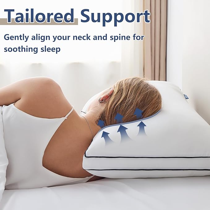 CozyLux Pillows Standard Size Set of 2, Soft Supportive 3D Down Alternative Bed Pillow for Sleeping 2 Pack White, Luxury Hotel Quality Gusseted Bedding Pillow for Back, Stomach or Side Sleepers 18x26