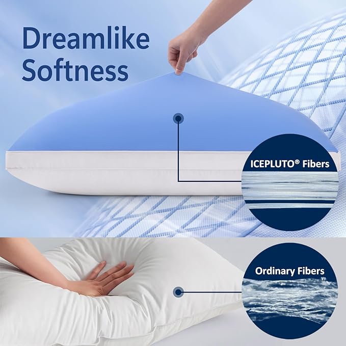 Queen Size Pillows Set of 1, Luxury Soft Hotel Down Alternative Single Pack Bed Pillows, Gusseted Supportive for Side Back Stomach Sleepers, Washable, Cooling Blue, 20 x 30, 1 Pack