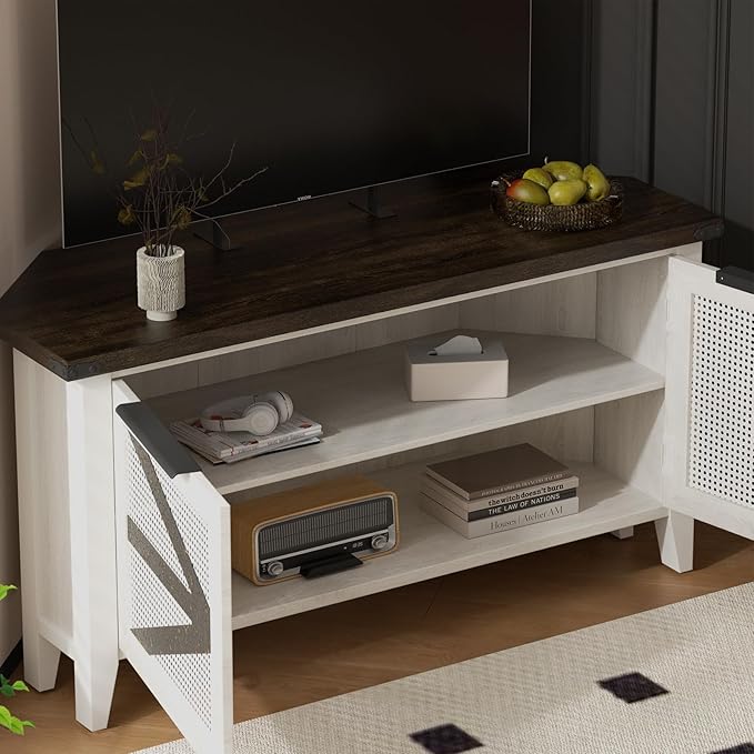 VFK Farmhouse Corner TV Stand for 50 Inch TV, Rustic Entertainment Center with Storage, Space-Saving Media Console Table for Living Room & Bedroom