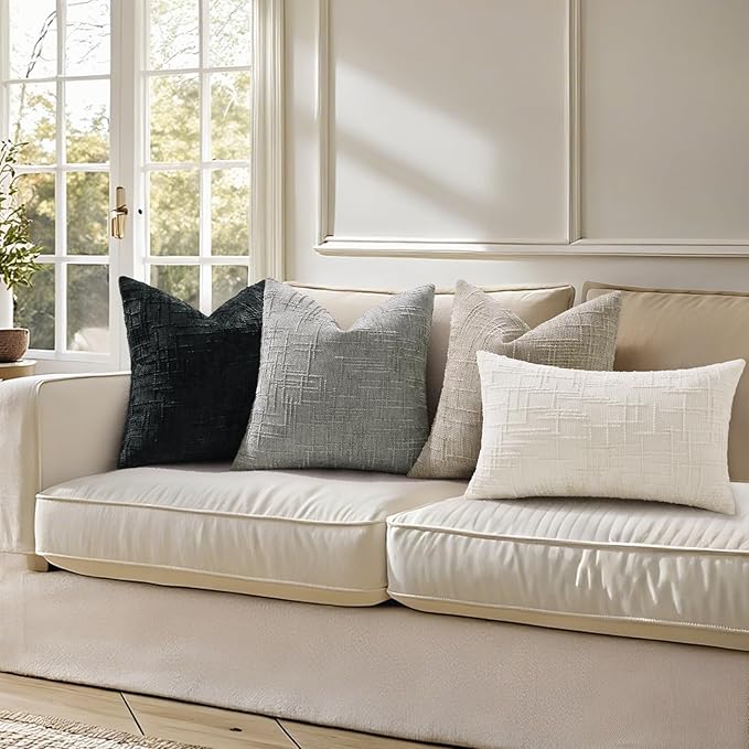 decorUhome Black Chenille Throw Pillow Covers 20x20 Set of 2 Thick Textured Slubby Couch Pillow Covers Farmhouse Accent Modern Neutral Decorative Pillow Cases for Bed Sofa Living Room