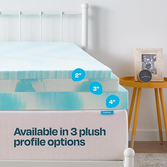 Linenspa 2 Inch Gel Swirl Memory Foam Mattress Topper – Cooling Gel Infused – Pressure Relieving Bed Topper - Mattress Pad – CertiPUR Certified - Twin XL Size