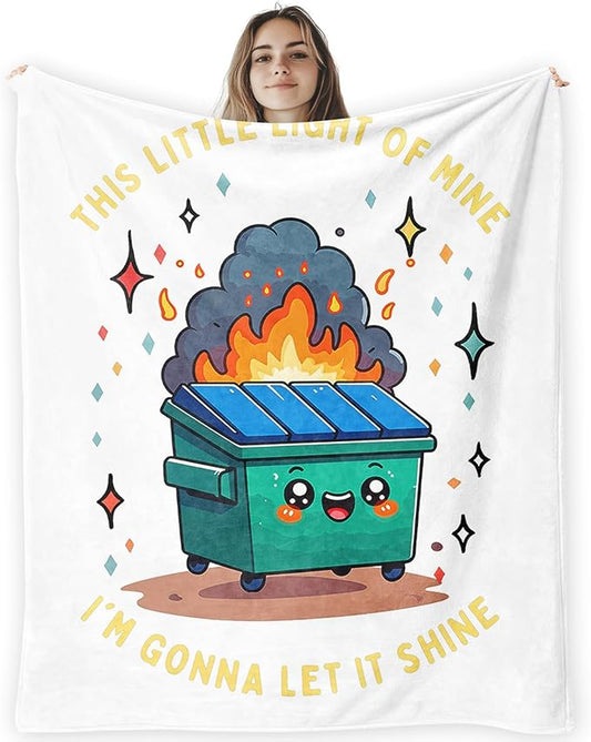 Funny Dumpster Fire Throw Blanket,This Little Light of Mine Dumpster Fire Humorous Blanket for Couch Bed Dorm Bedroom Office,Funny Bedroom Office Decor,50x60 Inches