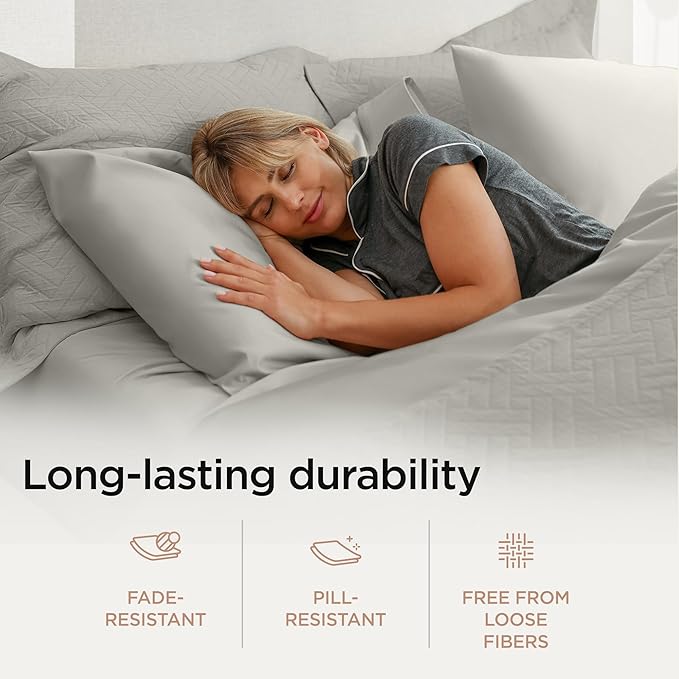 Threadmill Luxury 800 Thread Count Twin 100% Cotton Sheets - Moonrock Grey Sateen Weave Bed-Sheets, Better Than Egyptian Cotton,3 Pc Solid Soft Bedding Set, Fits 15" Deep Pocket