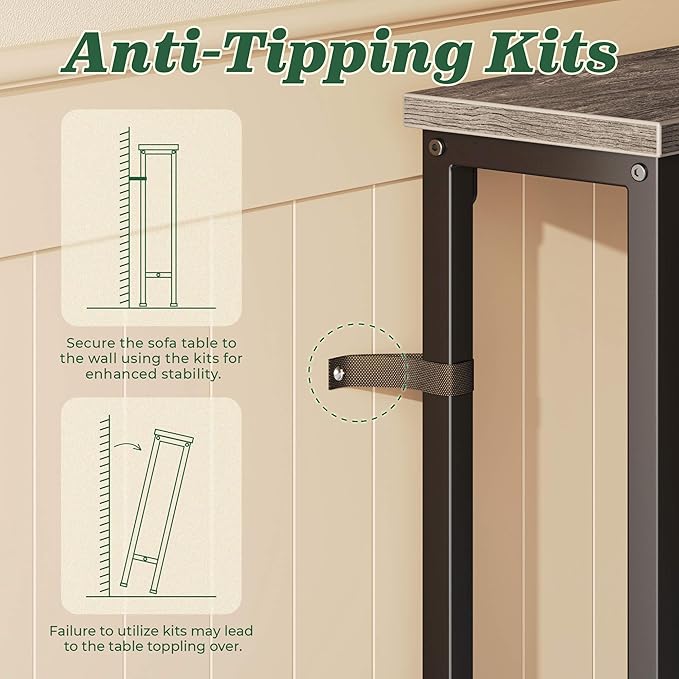 SUPERJARE 78.8 Inch Narrow Console Table with Outlet, Sofa Table Set of 2, Behind Couch Table, Long Entryway Tables with Charging Station, for Living Room, Charcoal Gray