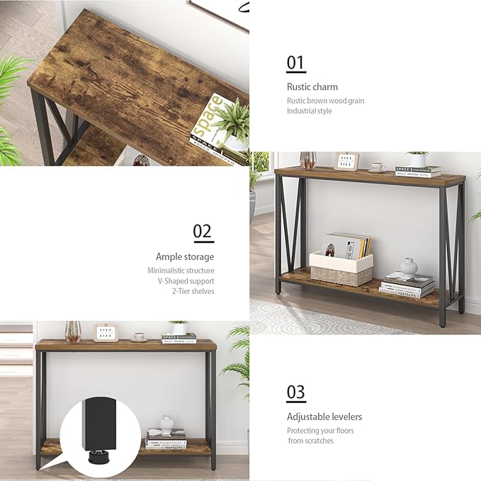 EXCEFUR Entryway Table, Narrow Sofa Console Tables Behind Couch, Modern Entry Table for Hallway Entrance Living Room, Rustic Brown
