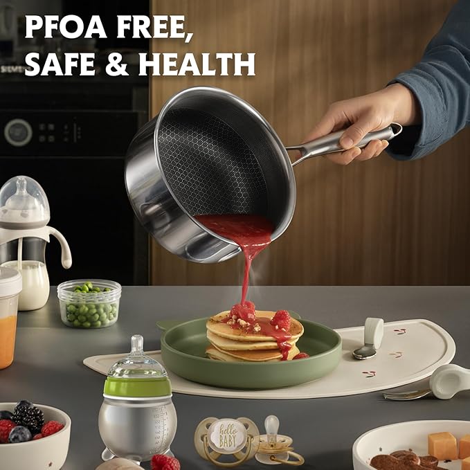 9-Inch Non Stick Frying Pans, Stainless Steel Skillet with Honey Design, Non Toxic Frying Pan with Cool-Touch Handle, Dishwasher Safe, Easy Use in the Kitchen