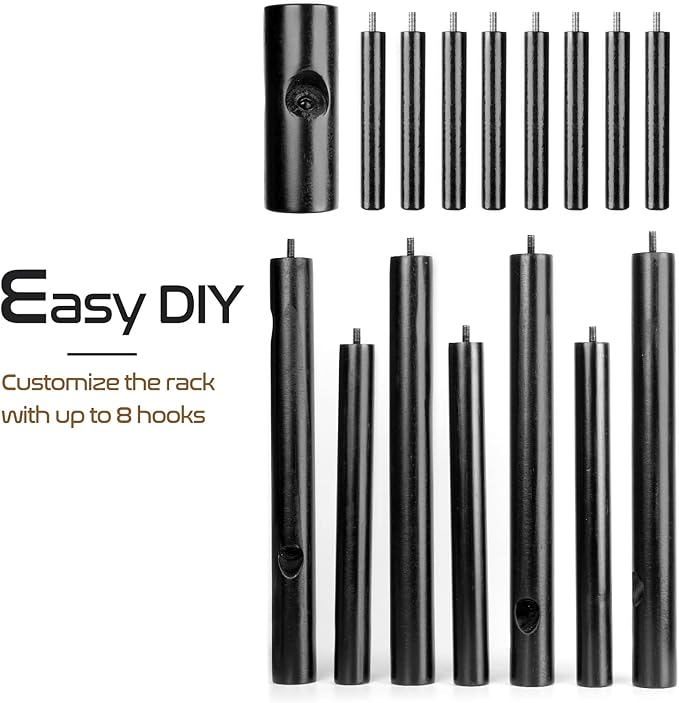 2PCS Solid Wooden Coat Rack Freestanding, New Zealand Pine Coat Tree with 8 Hooks & 3 Adjustable Sizes for Coats, Hats, Handbags and Scarves, Space Saving for Entryway/Office/Bedroom (Black)