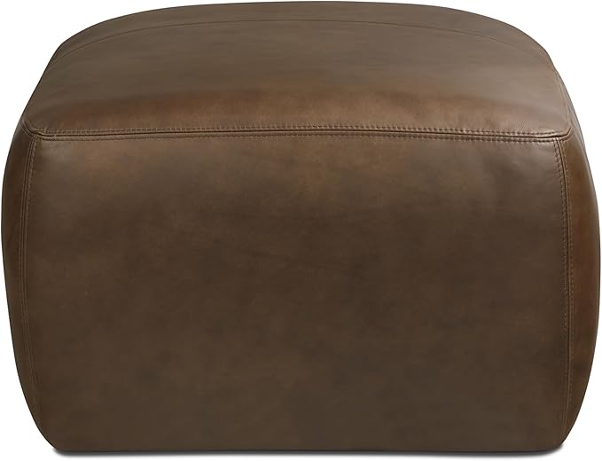 POLY & BARK Denver Leather Ottoman in Cocoa Brown