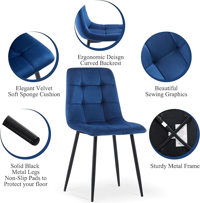 Classic Tufted Dining Chair Set of 6,Chic Velvet Vanity Chair Elegant High-Back Reception Chairs Comfortable with Durable Metal Legs for Dining Hall,Restaurant