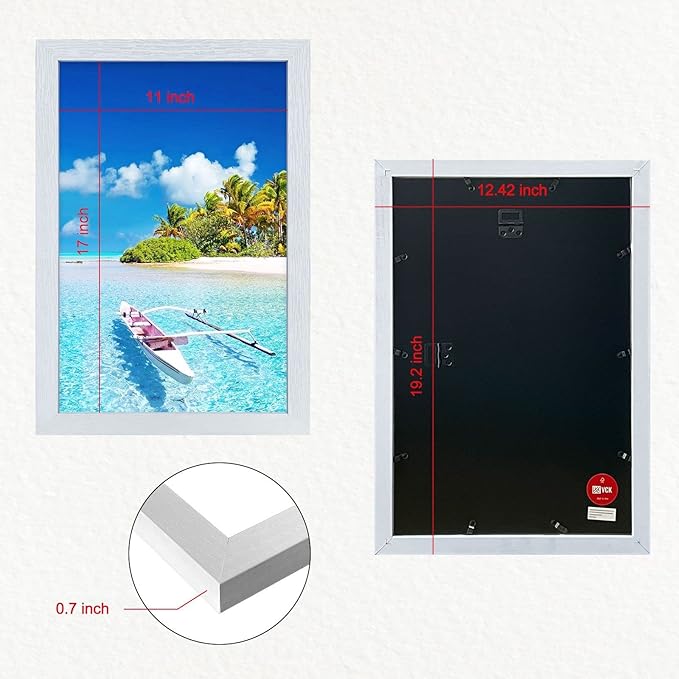 VCK Poster Frame 11×17 Inch Wooden Picture Frames White Certificate Frame with Plexiglass Wall Mounting Type for Gallery Office Home