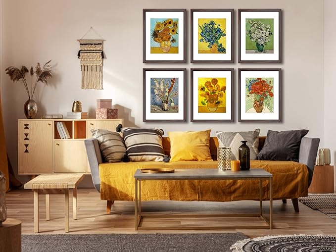 11x14 Picture Frame Set of 6 for Pictures 8x10 with Mat or 11x14 Without Mat, Wall or Tabletop Gallery Photo Frames Walnut