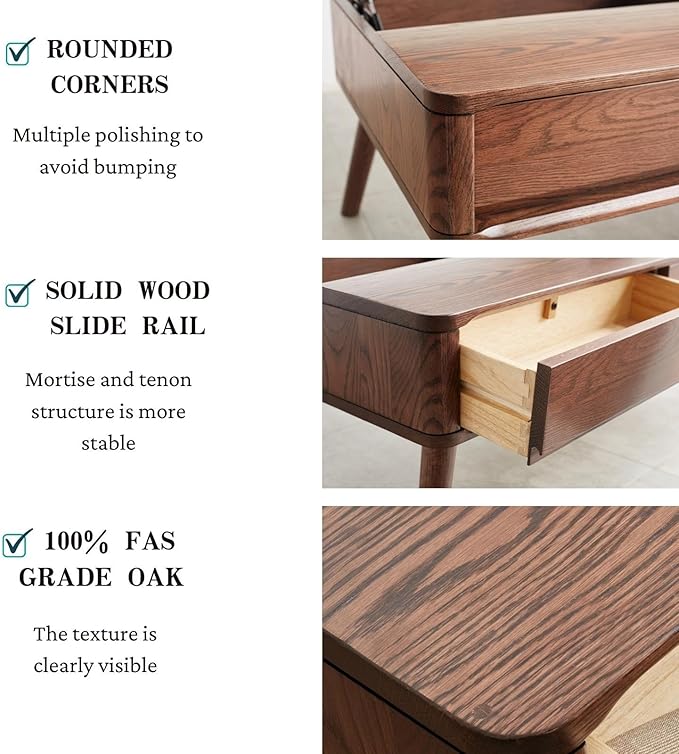 Oak Wood Lift Top Coffee Table with Storage, Mid-Century Modern Rectangle Coffee Tables for Living Room,Wooden Walnut Coffee Table for Dining,Working,Playing Games Desk