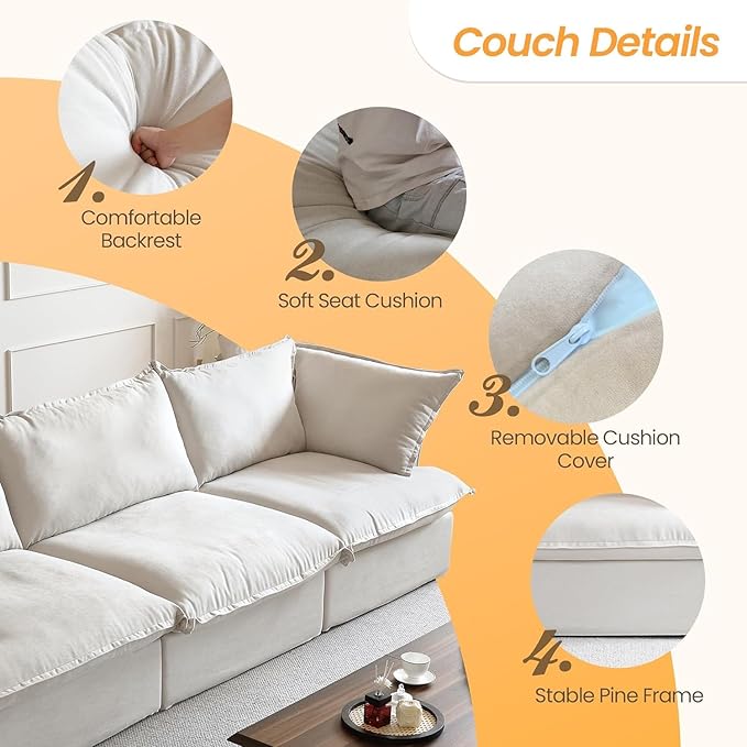 JACH Modular Sectional Couches for Living Room, Deep 4 Seats 162" Sectional Sofa, Cushion Covers Removable, Two Corners and Two Middle, Sofas Furniture for Living Room, Beige