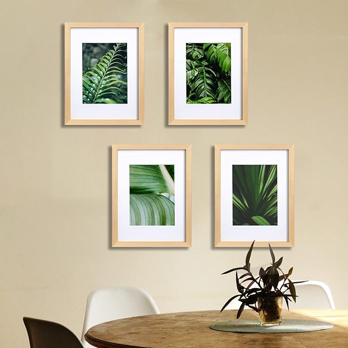 Egofine 9x12 Picture Frame Natural Wood Made of Solid Wood with Plexiglass, Display Pictures 5x7/6x8 with Mat or 9x12 without Mat, for Tabletop and Wall Mounting Photo Frame