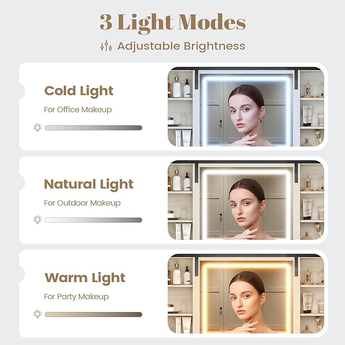 AOGLLATI Farmhouse Makeup Vanity Desk with Lights & Charging Station,Vanity Desk with Mirror and Lights, 47.2” Large Brown Vanity Table with Ample Storage Space and Sliding Mirror (Antique White)